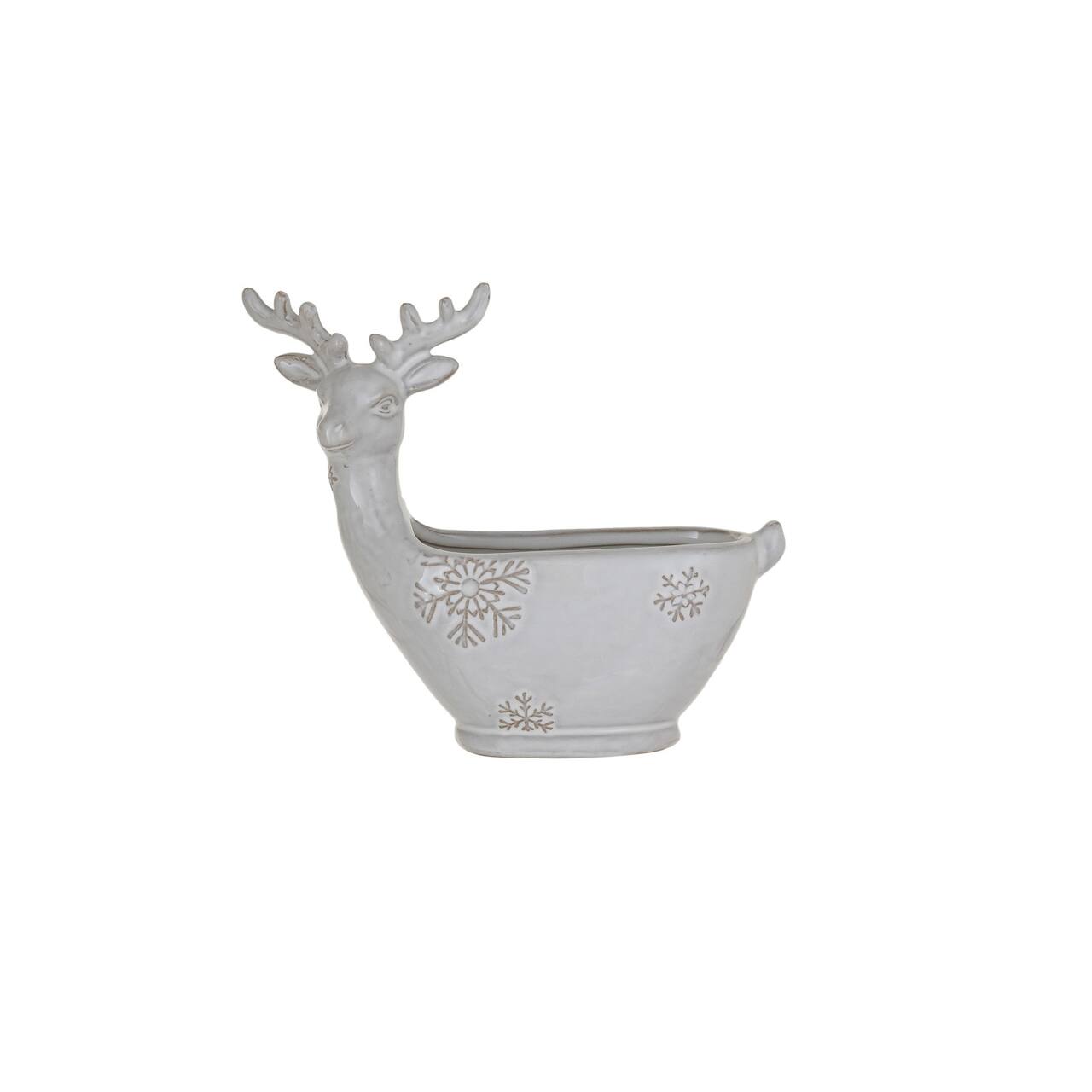Hello Honey® 5.5" White Stoneware Deer Shaped Bowl with Snowflakes & Reactive Glaze